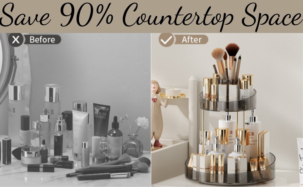 save 90% conuntertop space-2 Tiers Rotating Makeup organizer
